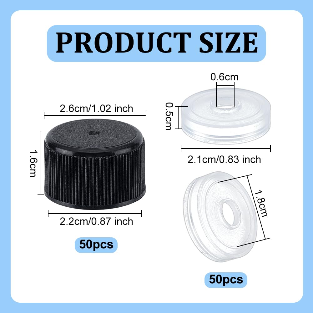 OLYCRAFT 50Pcs 22/400 Black Screw Bottle Caps with Reducer Fitments Plastic Cap with Dripper Orifice Reducer Bottle Emptying Cap Screw Jug Storage Lids for 5oz Bottles