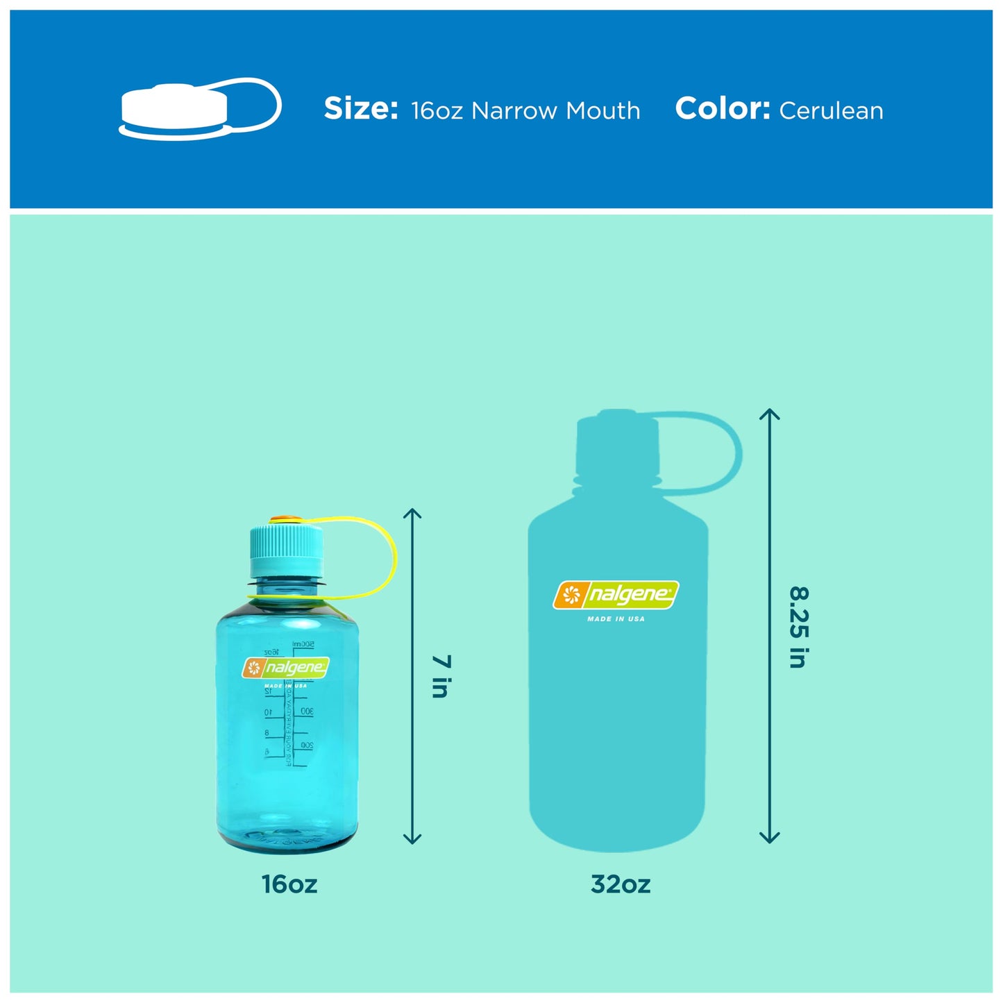 Nalgene 16 oz Narrow Mouth Water Bottle, Cerulean