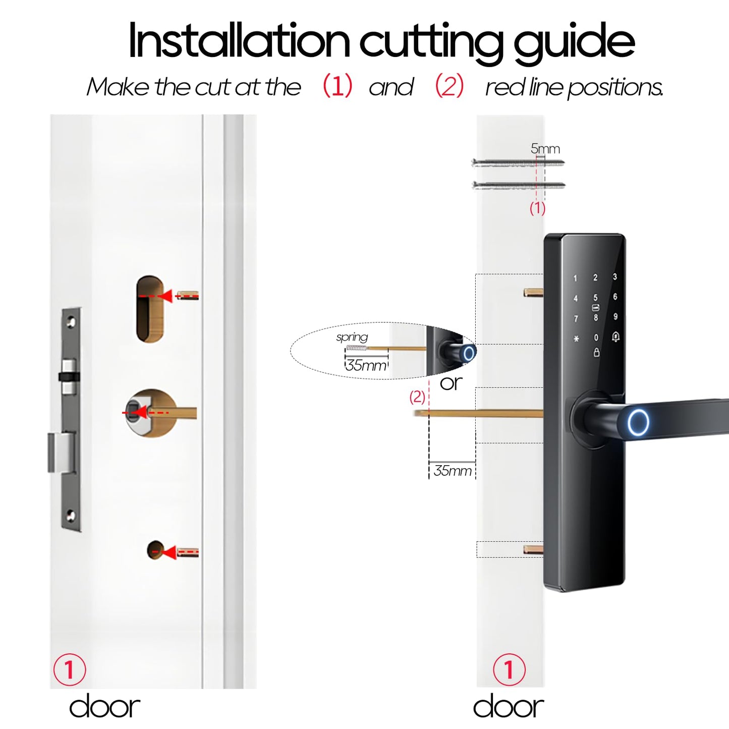 Smart Electronic Door Lock with Fingerprint Biometric, App Control, Smart Card, Password, Key Access & USB Emergency Charge - Metal Wi-Fi Enabled Touchscreen Keypad, AA Battery Powered