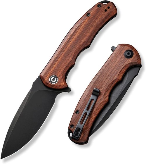 CIVIVI Folding Pocket Knife - Praxis Flipper with 3.75" Black Stonewashed Blade & Cuibourtia Wood Handles | Reversible Clip for EDC
