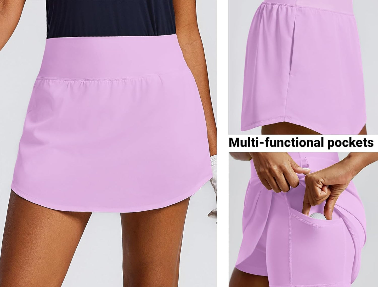 PINSPARK Golf Skirt for Women - High Waisted Athletic Skort with 4 Pockets | 16-Inch Curved Hem