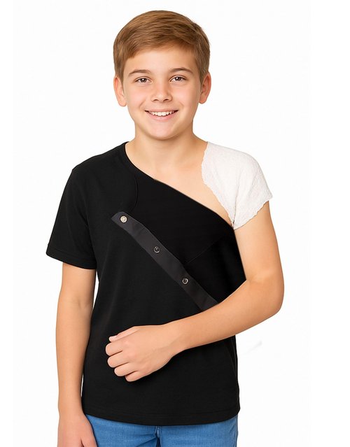 Kids Arm Sling, Surgery & PICC Access Shirt (Black,L)