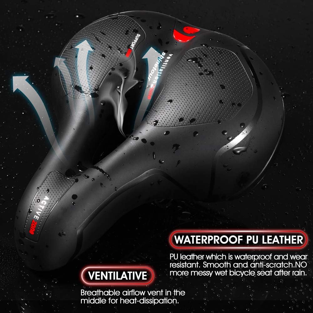 Skiennix Comfortable Bicycle Seat Cushion - Dual Shock Absorbing Memory Foam | Waterproof & Wide Design