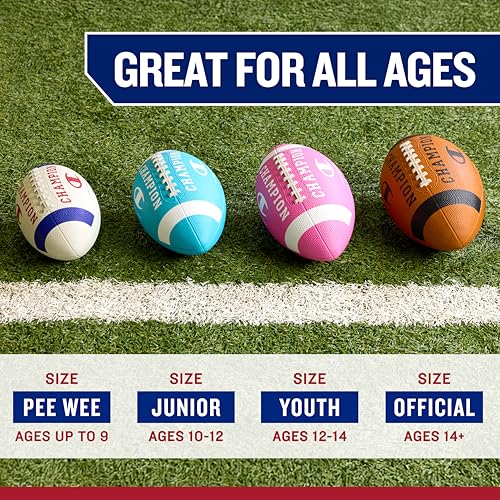 Champion All-Weather Football - Pee Wee to Official Size, Durable Rubber Cover