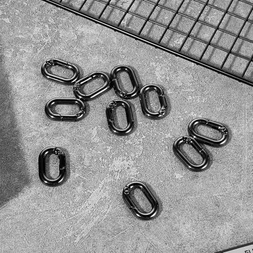 10-Pack Black Oval Carabiner Clips - Metal Keychain Hooks