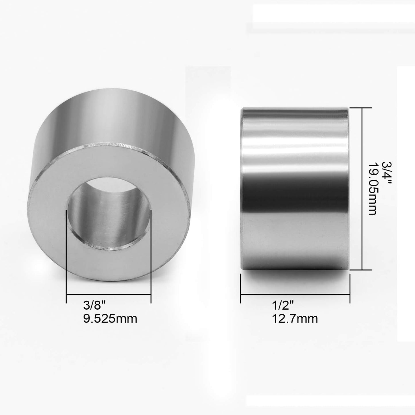 Wulankd 10pcs Aluminum Spacer 3/4" OD x 3/8" ID x 1/2" Length, Round Spacer, Unthreaded Standoff Bushing Plain Finish, Fits Screws Bolts 3/8"