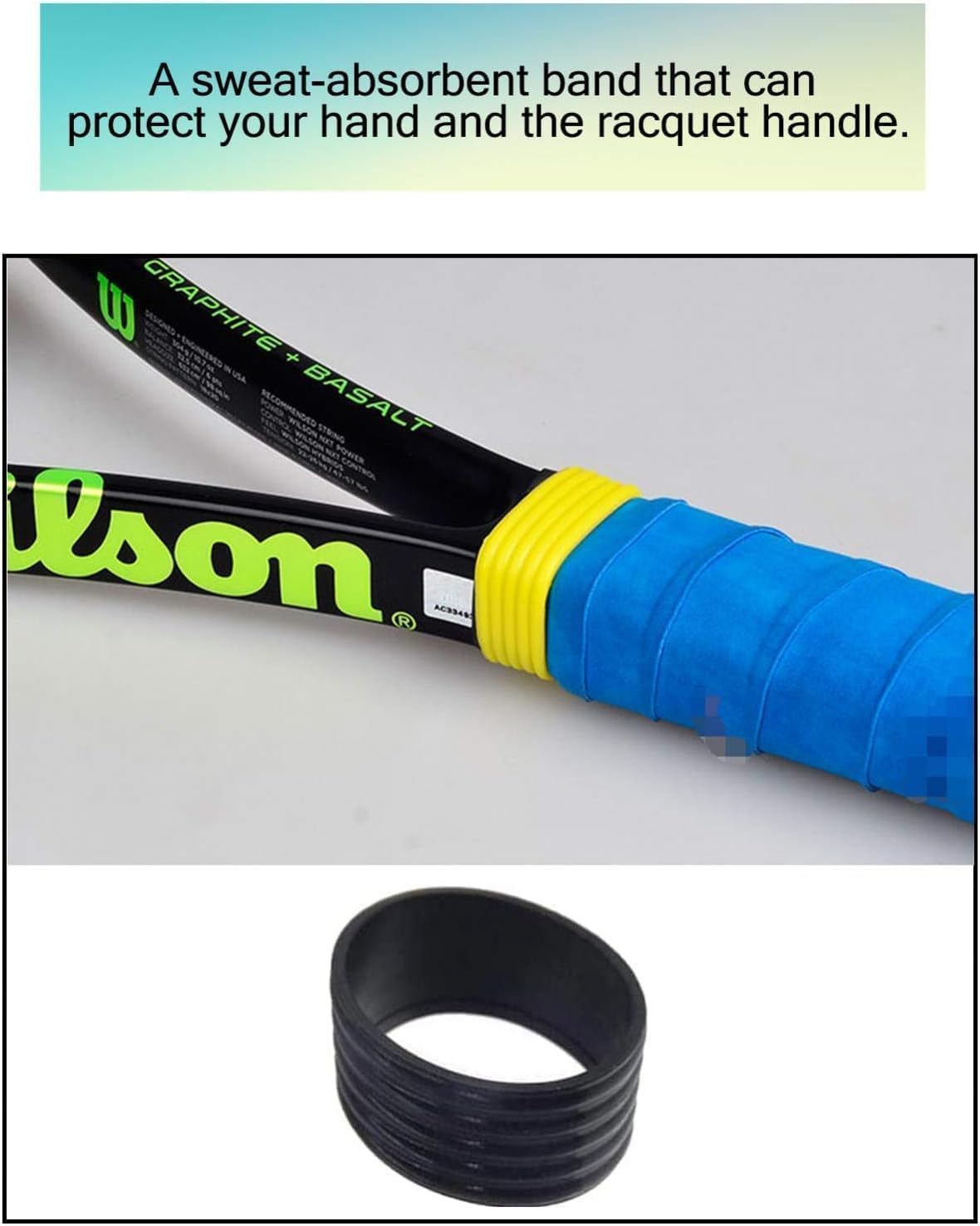 SelHeng 10Pcs Black Tennis Racket Handle Rubber Ring Stretchy Tennis Racquet Band Overgrips, Tennis Racket Grips, Racquet Accessories