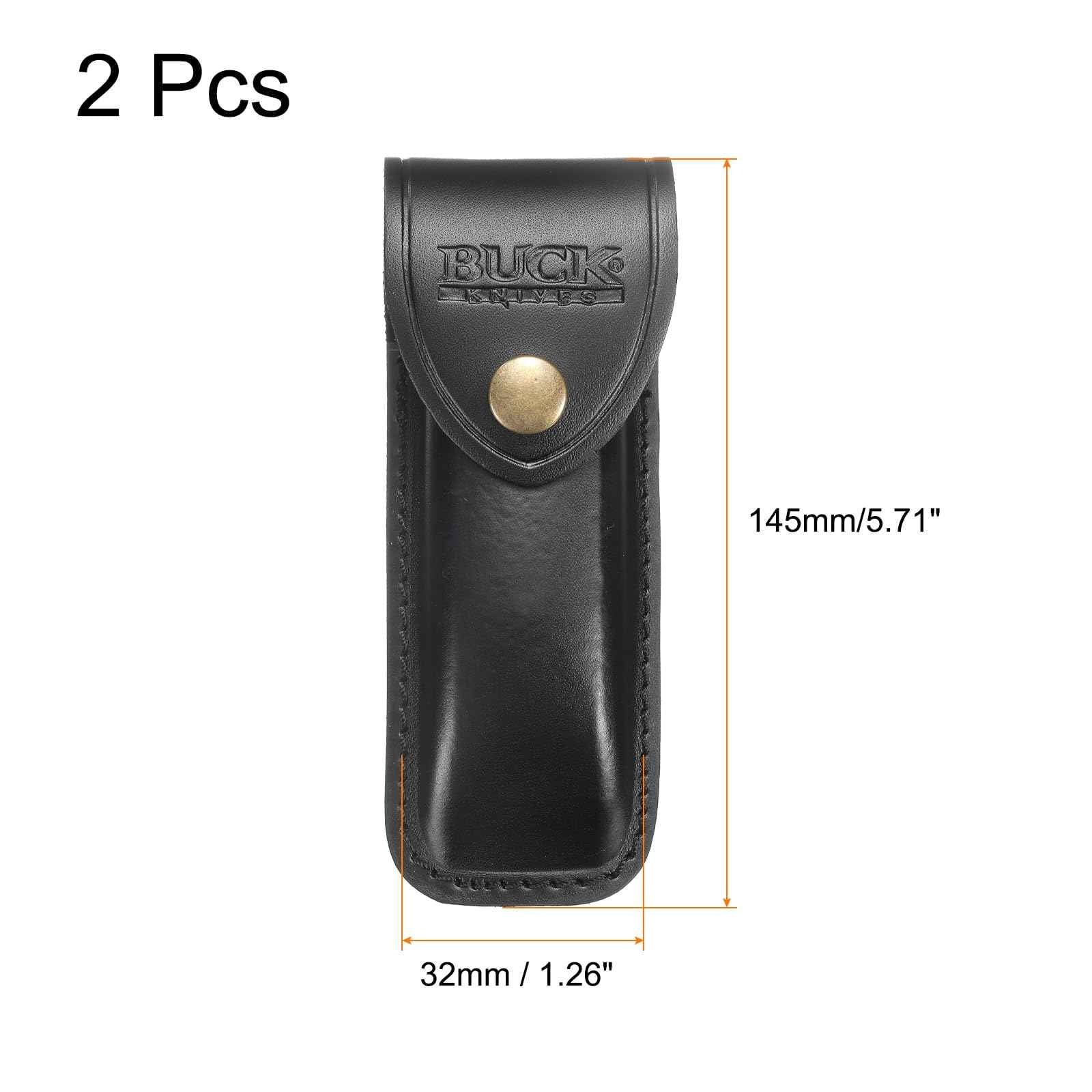 HARFINGTON 2pcs Leather Knife Sheath 5.71" Leather Pocket Knife Sheath with Hole for Folding Knife Camping Hunting Outdoors, Black