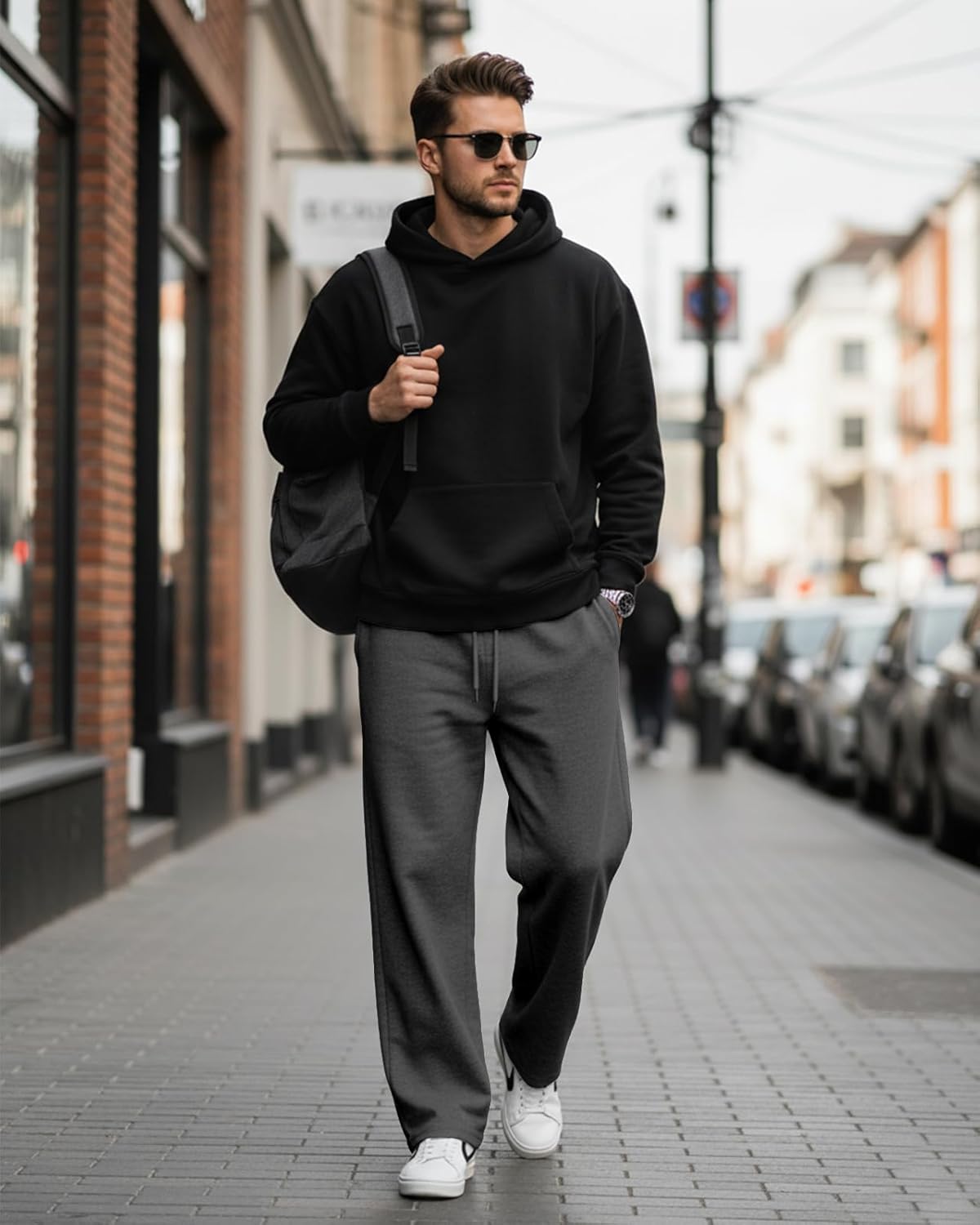 Waterwang Men's Fleece Joggers - Casual Cotton Sweatpants with Pockets | Loose Fit, Open Bottom