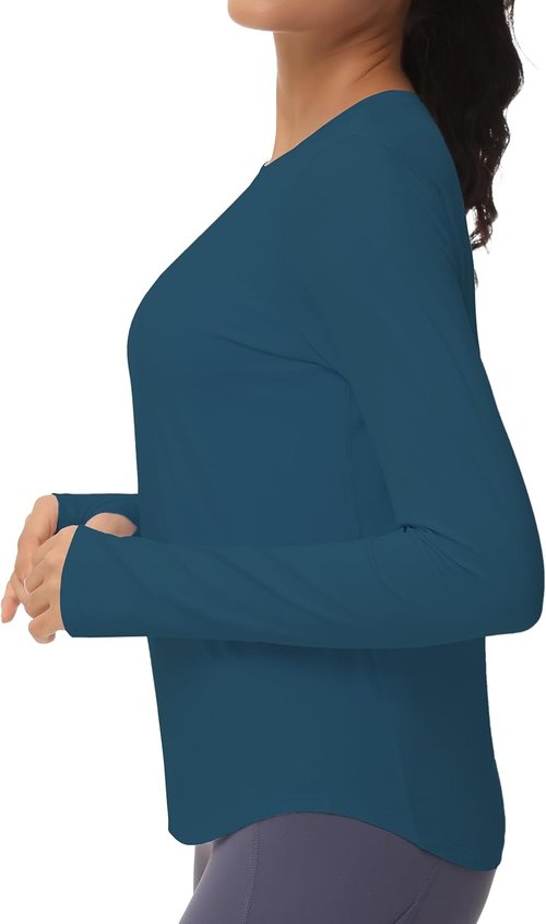 Gym People Women's Long Sleeve Workout Shirt - Athletic Crewneck Hiking Top with Thumb Hole