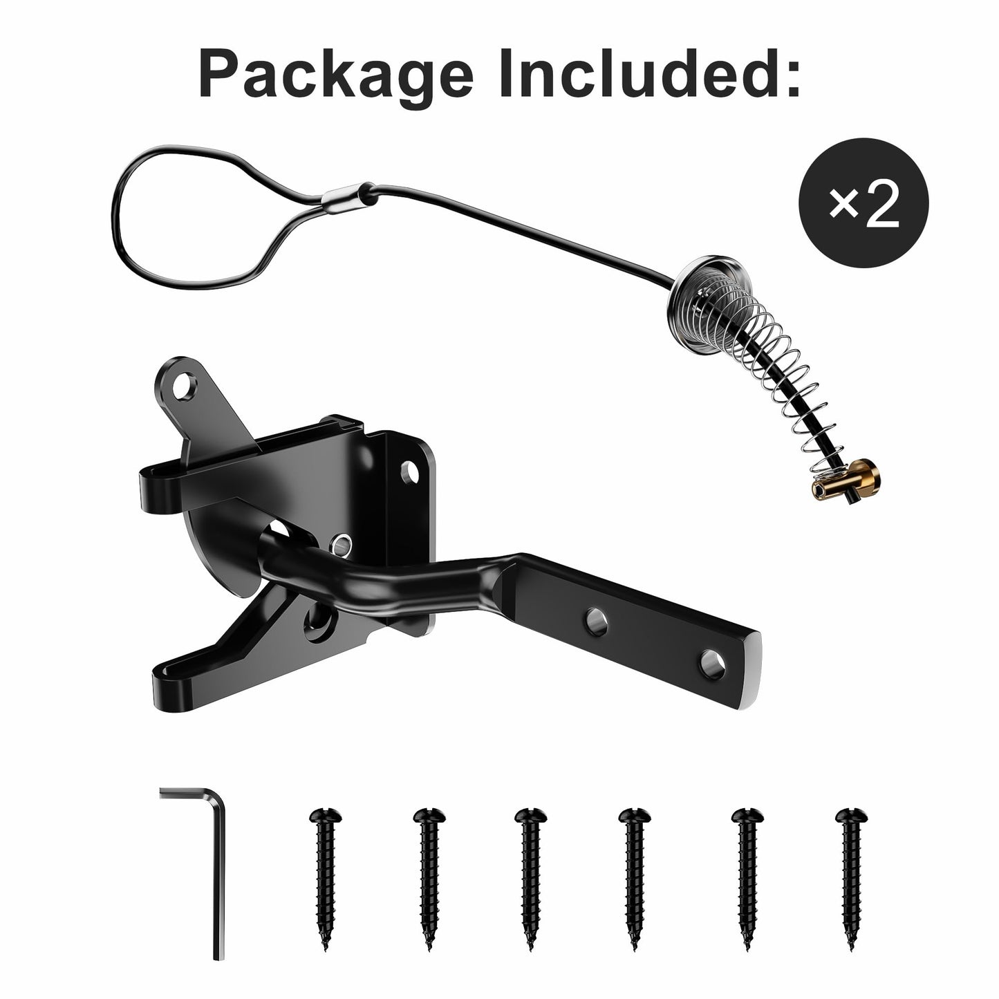 skysen 2 Pack Self Locking Fence Gate Latch Carbon Steel Black/Lock Post Mount with Stainless Steel Spring Cable Pull(JLXSDS-2)