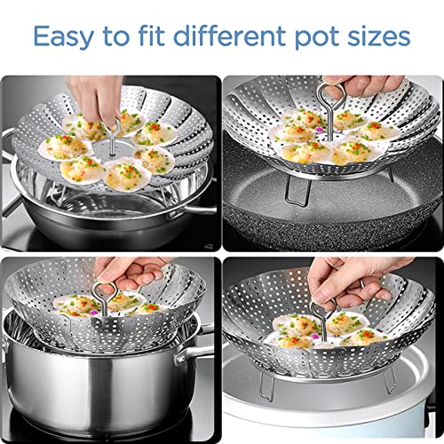 304 Stainless Steel Vegetable Steamer Basket Expandable for 6.4-10.2 Inch Pots with Tongs
