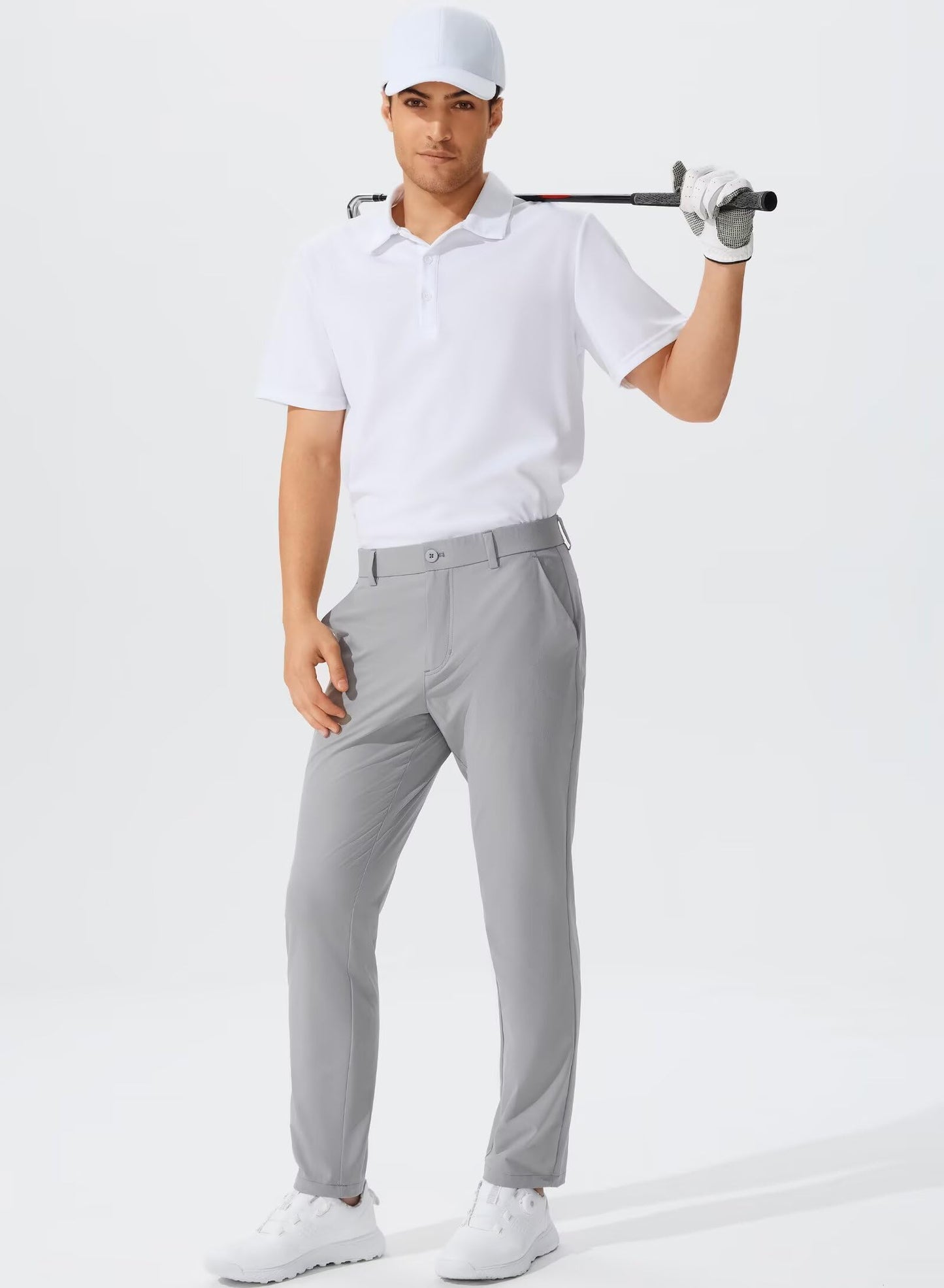 QPNGRP Men's Golf Pants 30"/32"/34" Inseam Lightweight Stretch Work Dress Pants LightGrey 32Wx32L