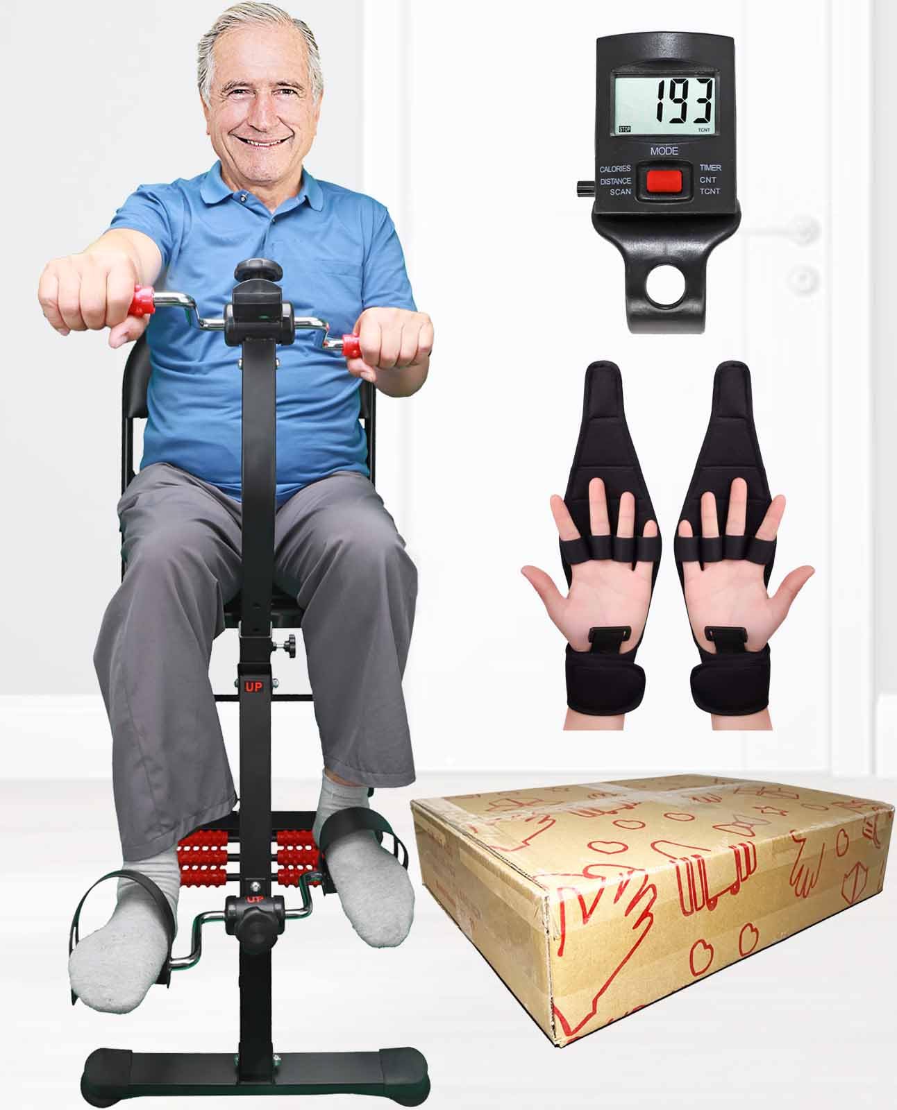 Pedal Exerciser Bike Hand Arm Leg and Knee Peddler Adjustable Fitness Equipment for Seniors, Elderly Home Dual Pedal Exercise Bike for Total Body, with Monitor - Great Gift for Elderly Rehab