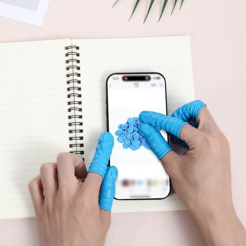 Kifmurase 400 PCS Large Disposable Nitrile Finger Cots, Non-allergenic No Powder Finger Protectors, Finger Covers for Beauty, Manicure, Massage, Electronic Repair (Blue)