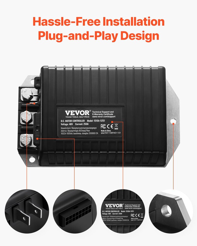 VEVOR Golf Cart Speed Controller, 36V and 350A, DC Motor Controller Replacement for 1994-2019 EZGO Golf Carts, IP65 Rated Protection, Aluminum Alloy & ABS Housing, Compatible with 1206-4301 Models
