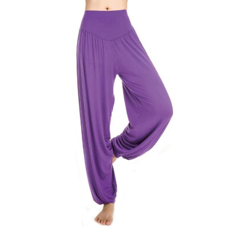 Super Soft Woman Modal Harem Pants Elastic Yoga Pants Dance Pants Sport Pants (Size M, Purple)