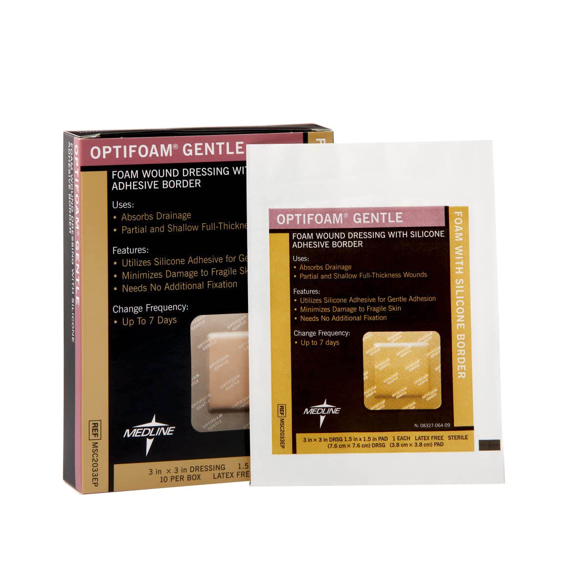 Optifoam Gentle Silicone-Faced Bordered Foam Dressings, 3" x 3", 10 Count