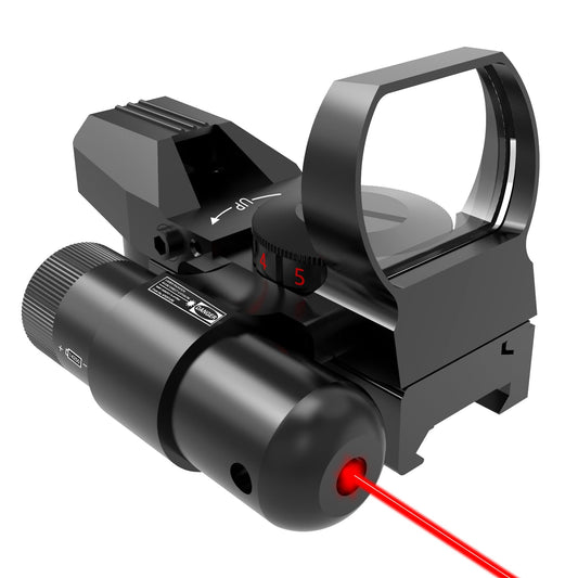 UUQ 1X22X33 Reflex Red Dot Sight - 4 Reticle Red & Green Dot Optics with Integrated Green Laser for 20mm Rail