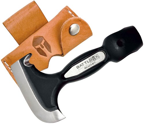 BATTLBOX Skachet Axe Head Skinner Hammer Hatchet Vintage Survival Tool - 3.5in Carbon Steel Blade Edge - Genuine Leather Sheath, Belt Loop - Bushcraft Outdoor Survival Ax Skatchet