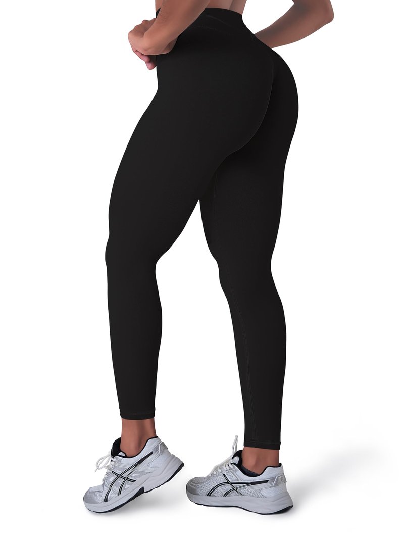 Sunzel Women's Hidden Butt Lifting Leggings No Front Seam High Waist Yoga Pants with Tummy Control Workout Gym Running Casual 25" Inseam Black Medium