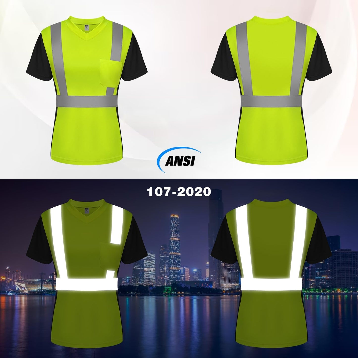 TCCFCCT Safety Shirt for Women, Class 2 Safety Shirts for Women with Reflective, Hi Vis Shirts for Women Construction Work, Night Working, Quick Drying, WP-Yellow-DX S