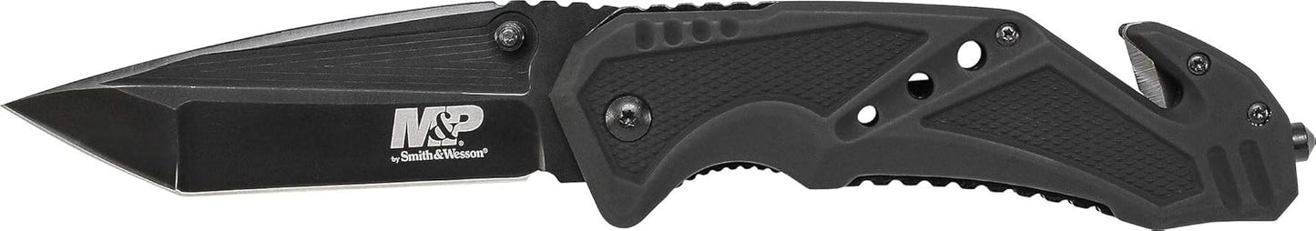 Smith & Wesson M&P Folding Knife - 8.9in High Carbon Steel with 3.8in Tanto Blade, Black Aluminum Handle