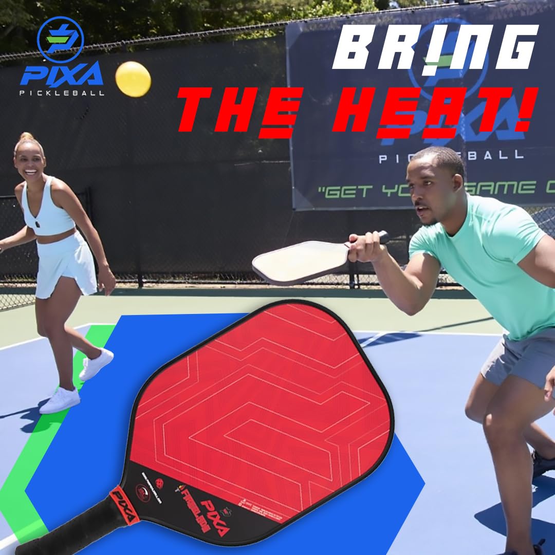 PIXA Fireblade 16mm Fiberglass/Grit Pickleball Paddle Set of 2, w/ 4 Balls and 2 Cooling Towels, Bag; with Grit/Spin!, 16mm, Beginner Racket/Intermediate Racquet, Great Gift!