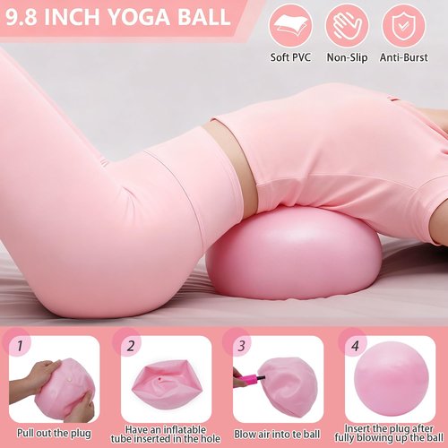 GigaFit Pilates Kit Pilates Ring Pilates Set Pilates Ball Set Magic Circle Hoop with 3 Resistance Bands Yoga Strap for Home Workouts for Beginners