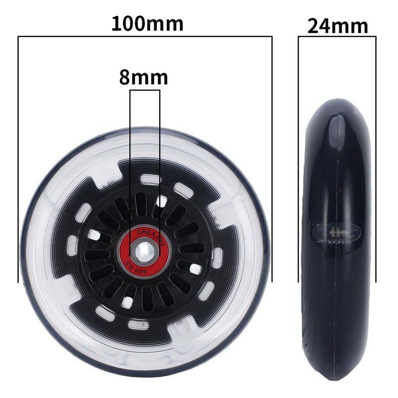 100mm LED Light Up Flashing Scooter Wheel, Pack of 2 with bearings