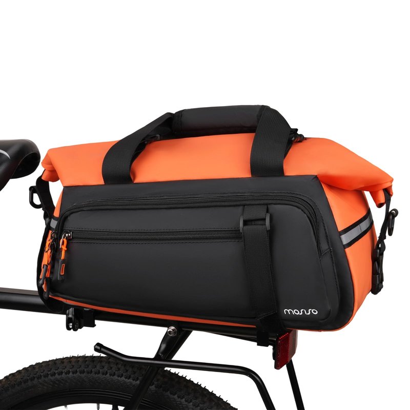 MOSISO Bike Rack Bag, 13-24L Expandable Top Layer Bicycle Rear Trunk Bags, Bike Rear Seat Pouch Cycling Luggage Handbag with Shoulder Strap for Road Mountain Cycling Traveling Commuting, Black&Orange