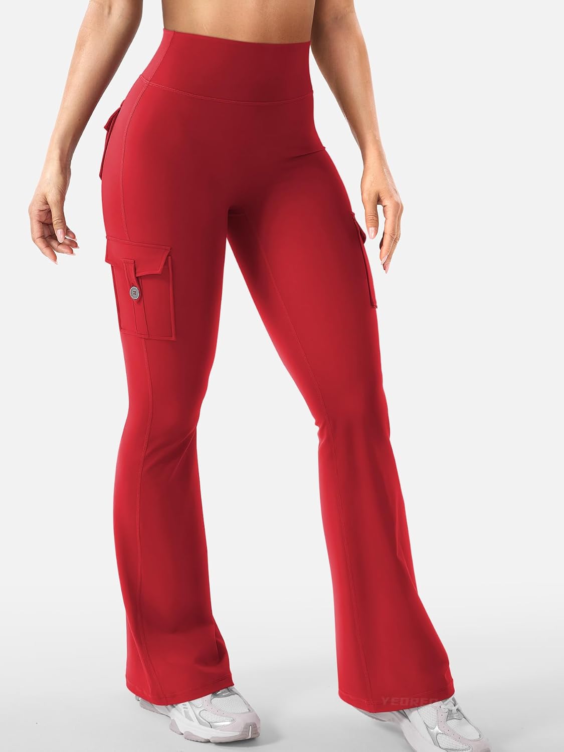 YEOREO CoreFlex Women's High-Waisted Flare Leggings - Hidden Pockets & No Front Seam, Cargo Style
