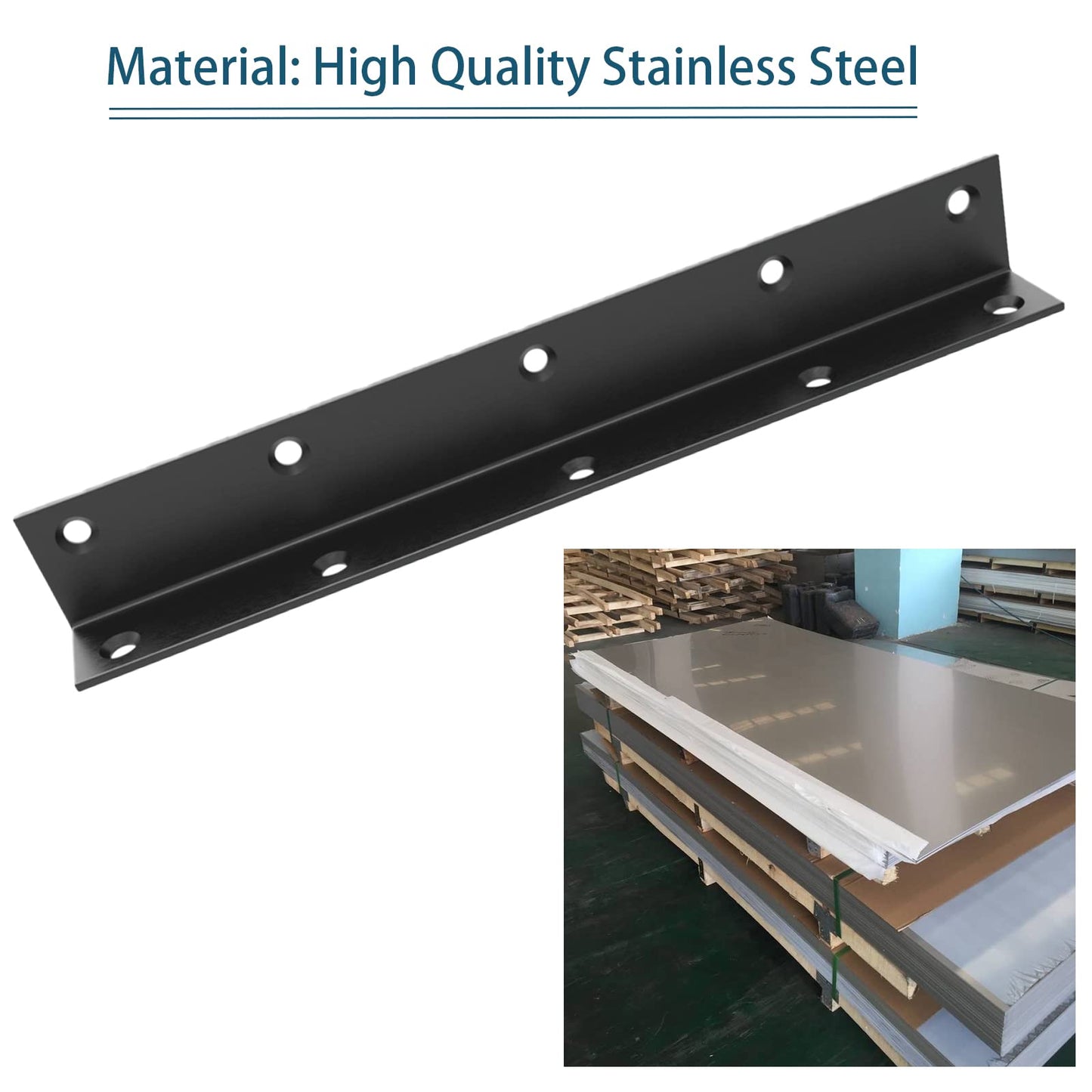 L Bracket,Heavy Duty Corner Brace,Stainless Steel Corner Bracket,Black Large Angle Brackets, Metal Braces for Wood Aufuga (4, 8*1*1inch)
