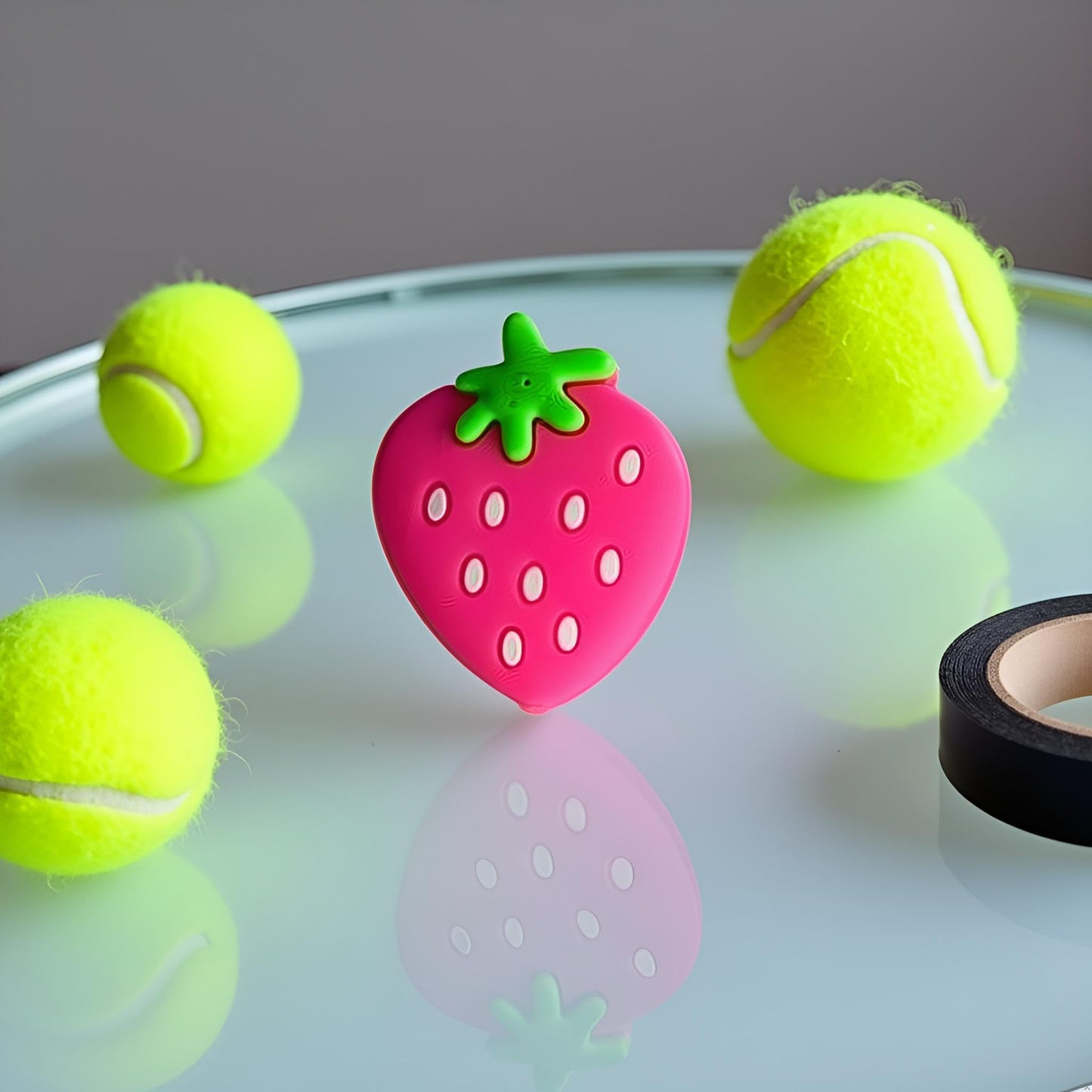 Pink Strawberry Tennis Racket Vibration Dampener Soft Silicon Racket Dampener Cartoon Shape Tennis Racquet Shock Absorbers Tennis Racket for Racquetball, Tennis Vibration Dampeners