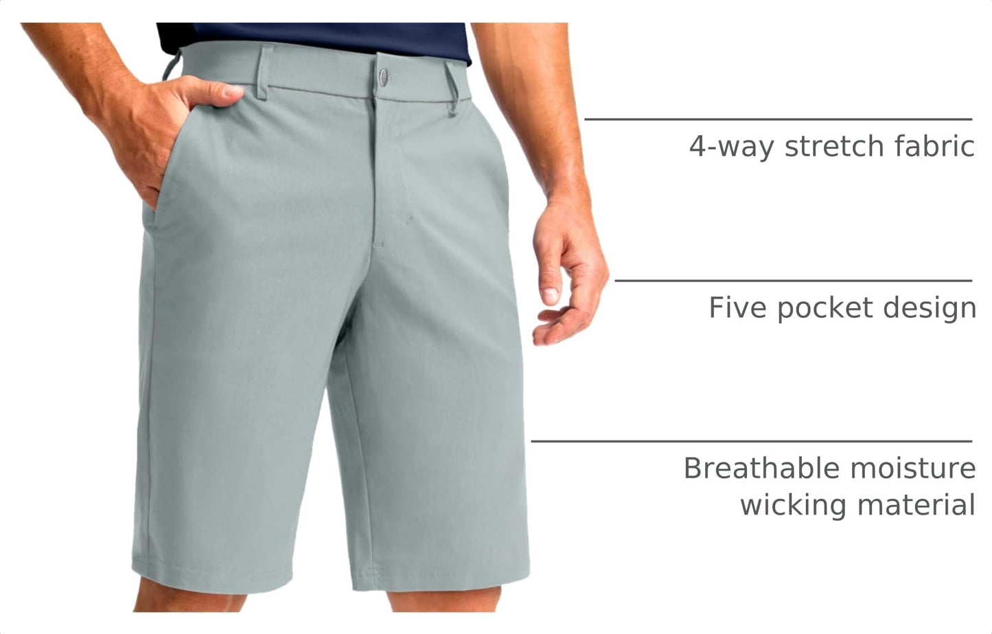 G Gradual Men's Golf Shorts with 4 Pockets 11" Inseam Stretch Quick Dry Casual Work Dress Shorts for Men(Light Grey,34)