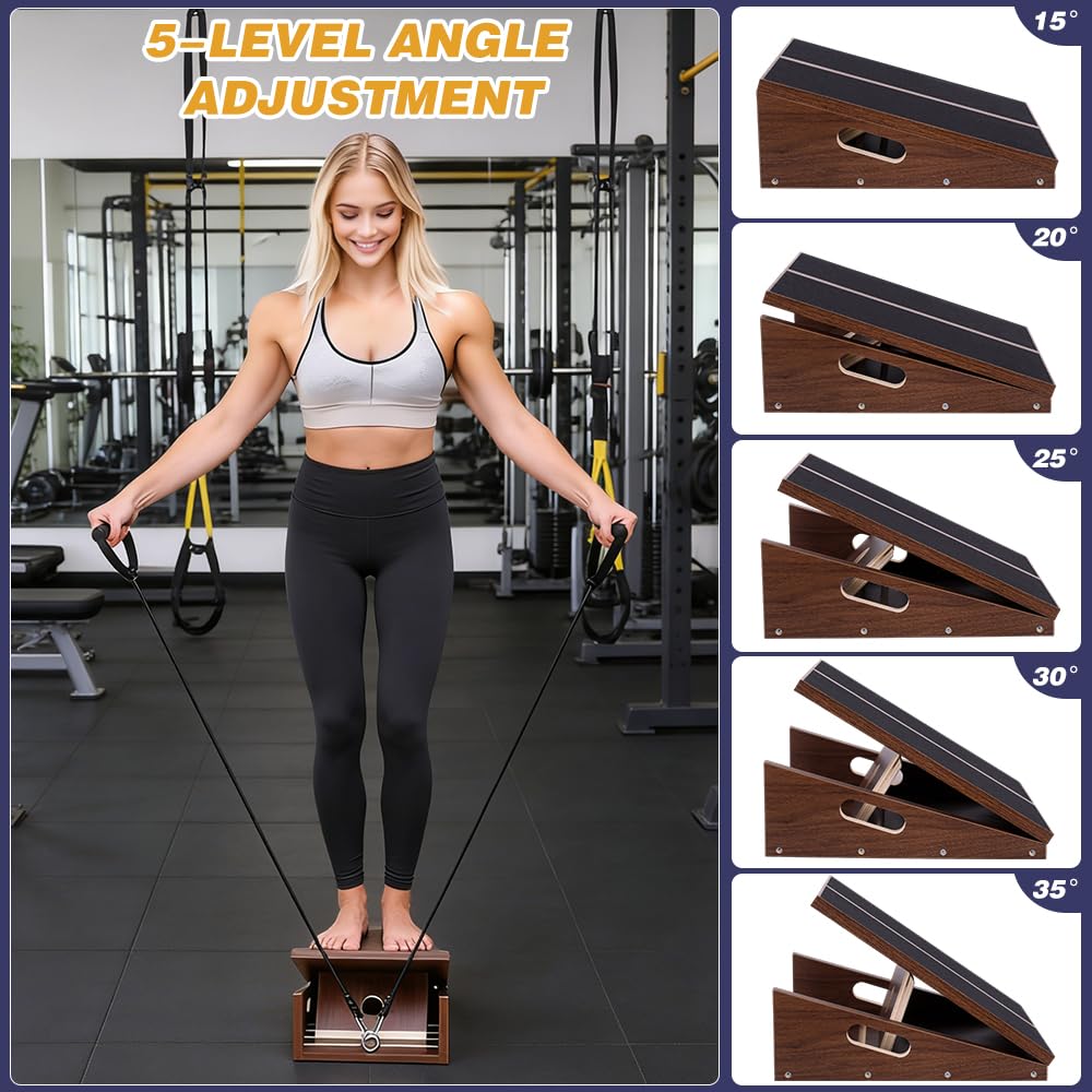 ABCDLIFE Slant Board for Calf Stretching & Relief, Adjustable Wooden Incline Slant Board for Squats, Calf Stretcher Board for Knees Ankle Heel Feet Leg, Home Gym Physical Therapy
