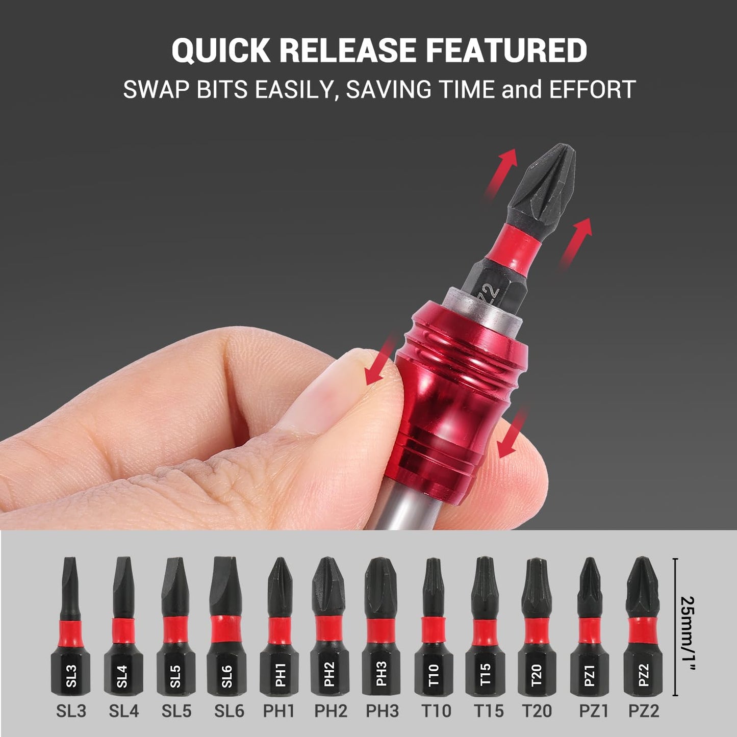 GURADESIGN 2-Piece Magnetic Screwdriver Bit Holder Set for Impact Driver Bits, 1/4 Inch Hex Shank Quick Release Extension Adapter (6" & 12")