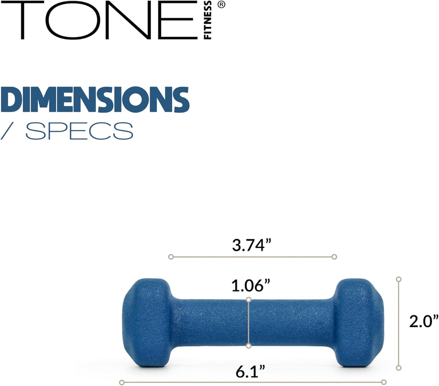 Tone Fitness Neoprene Dumbbell Weight Pairs - Anti-Roll Square Head | Various Sizes Available