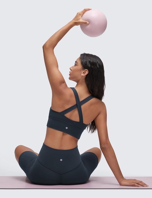 CRZ YOGA Butterluxe Sports Bra - V Neck Padded Longline Crop Top with Ruched Design for Women