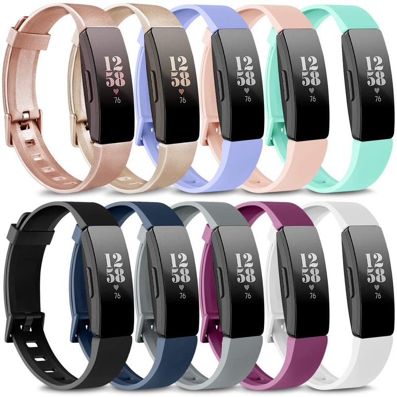 AK Soft TPU Wristbands Compatible with Fitbit Inspire 2/Fitbit Inspire HR Bands, Sports Waterproof Wristbands for Fitness Tracker (10 PCS-A, Large)