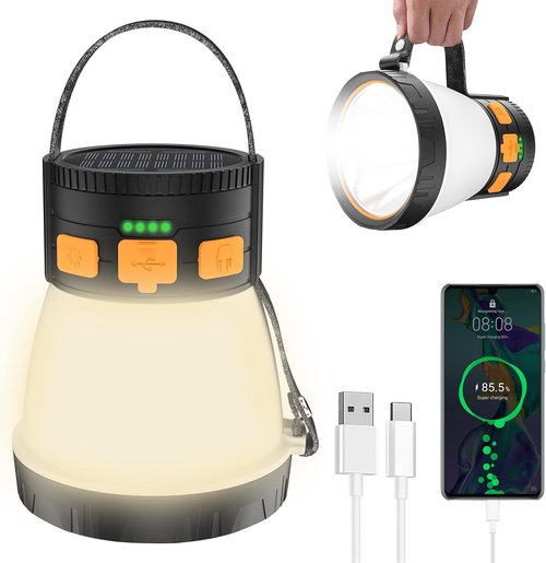 **Skiennix LED Camping Lantern - 1500 Lumens Rechargeable with Solar Panel & 8 Light Modes | Waterproof Design**