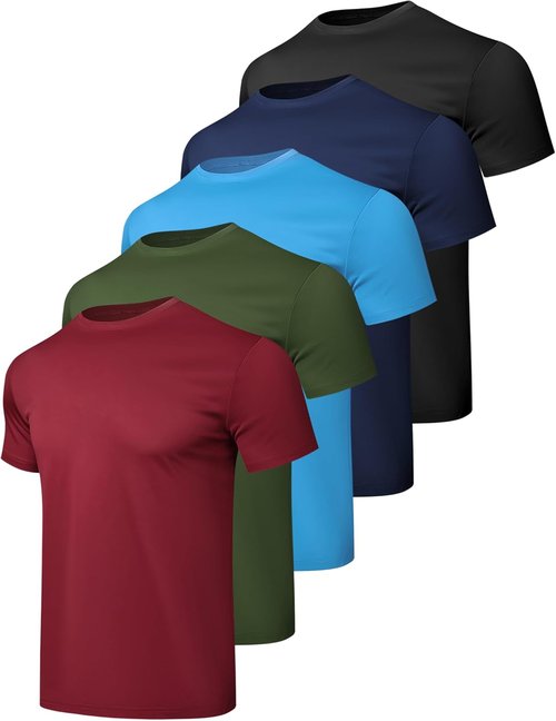 HovSiyla Athletic Workout Shirts for Men - Quick Dry Short Sleeve Performance Tee | 1/5 Pack