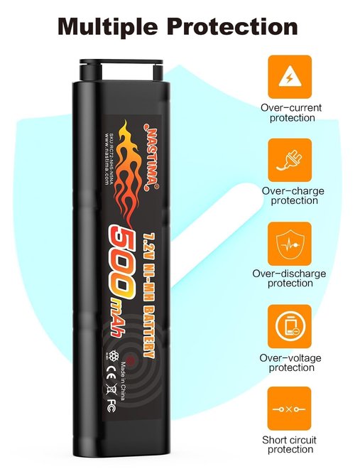 NASTIMA 2/3N 6S 7.2V 500mAh Ni-MH Airsoft Battery for CM030 CM121, CM122, GF13, Marui 18C, P8, M93R AEP AEG M81, M84 & TM AEP Airsoft Guns Toy