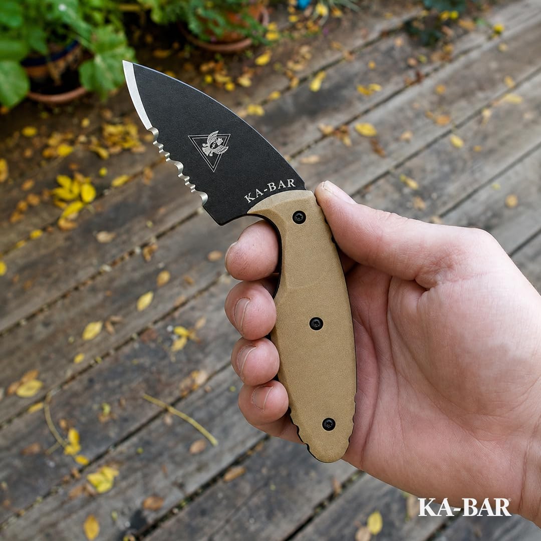 KA-BAR TDI 1477CBCP Small Fixed Blade Knife – Compact Tactical Utility Knife with Coyote Brown Handle & Durable Sheath