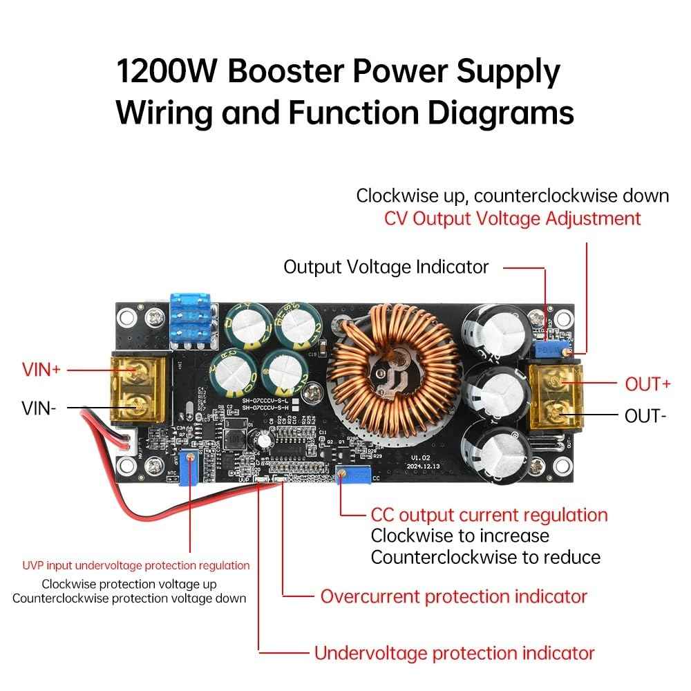 1200W Voltage Converter,Aideepen 20A Boost Converter Voltage Regulator DC-DC Boost Converter Car Step-up Power Supply Module Adjustable Voltage Converter 14V-85V to 14-120V