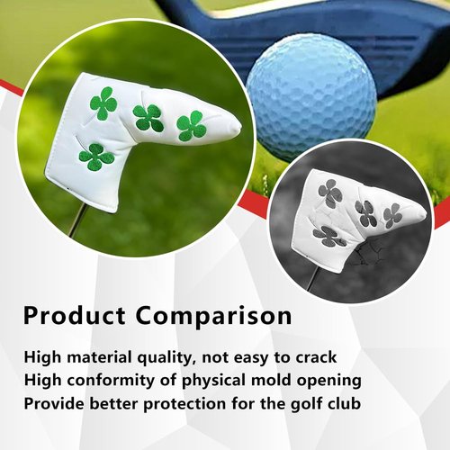 Golf Club Head Covers Blade Putter Cover with Four-Leaf Clover Embroidery Headcovers Fits Most Putters Scotty Cameron, Taylormade, Odyssey, Titleist, Callaway Blade Putter Headcover.