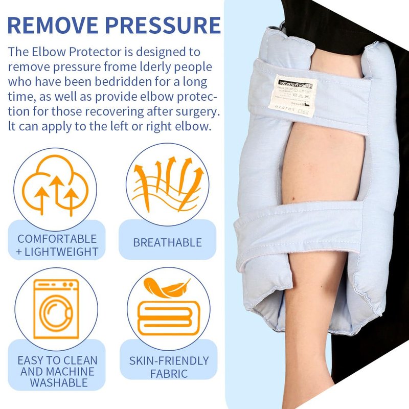 EHUCONELDEX Elbow Protector for Relief Pressure Sores,Elbow Pad Cushion with Soft Fibre for Bedridden Patient or Elderly,Comfortable & Breathable (Blue, Large)