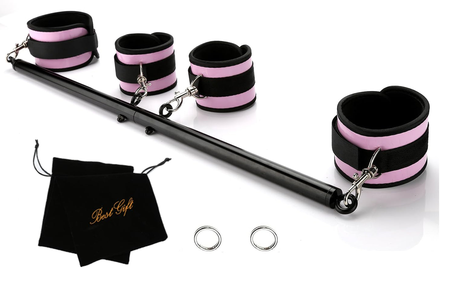 Black Spreader Pilates Exercise bar, Restore Pilates Bar with 4 Adjustable Pink Strap, Exercise Guide, Home Yoga Training Fitness Gear, Stretching Exercise Tools
