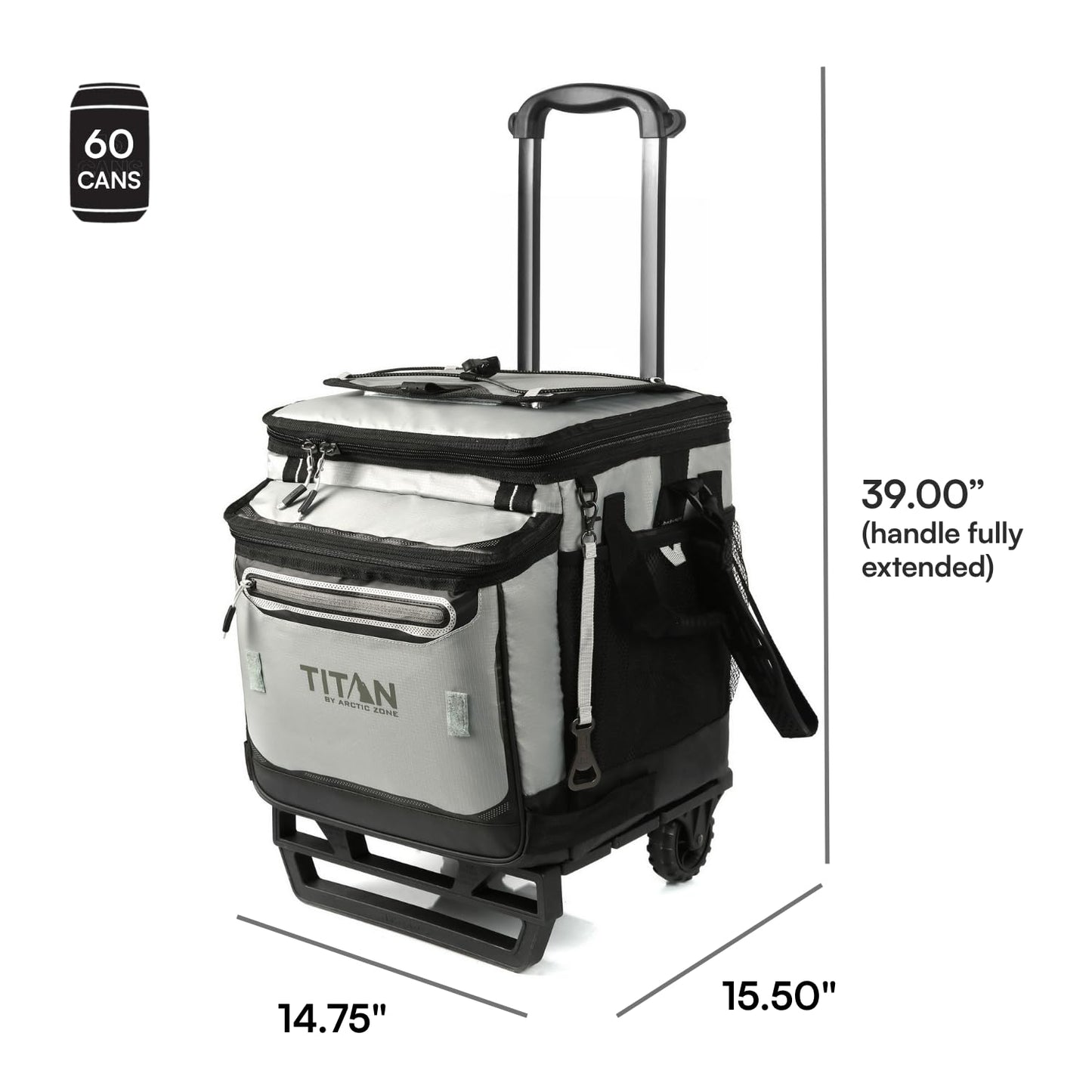 Titan by Arctic Zone Collapsible Wheeled Soft Sided Cooler with Detachable Rolling AT Cart, Insulated Bag with Leak Proof Lining, for Travel, Beach, Picnic, 60 Can Capacity, Seagrass
