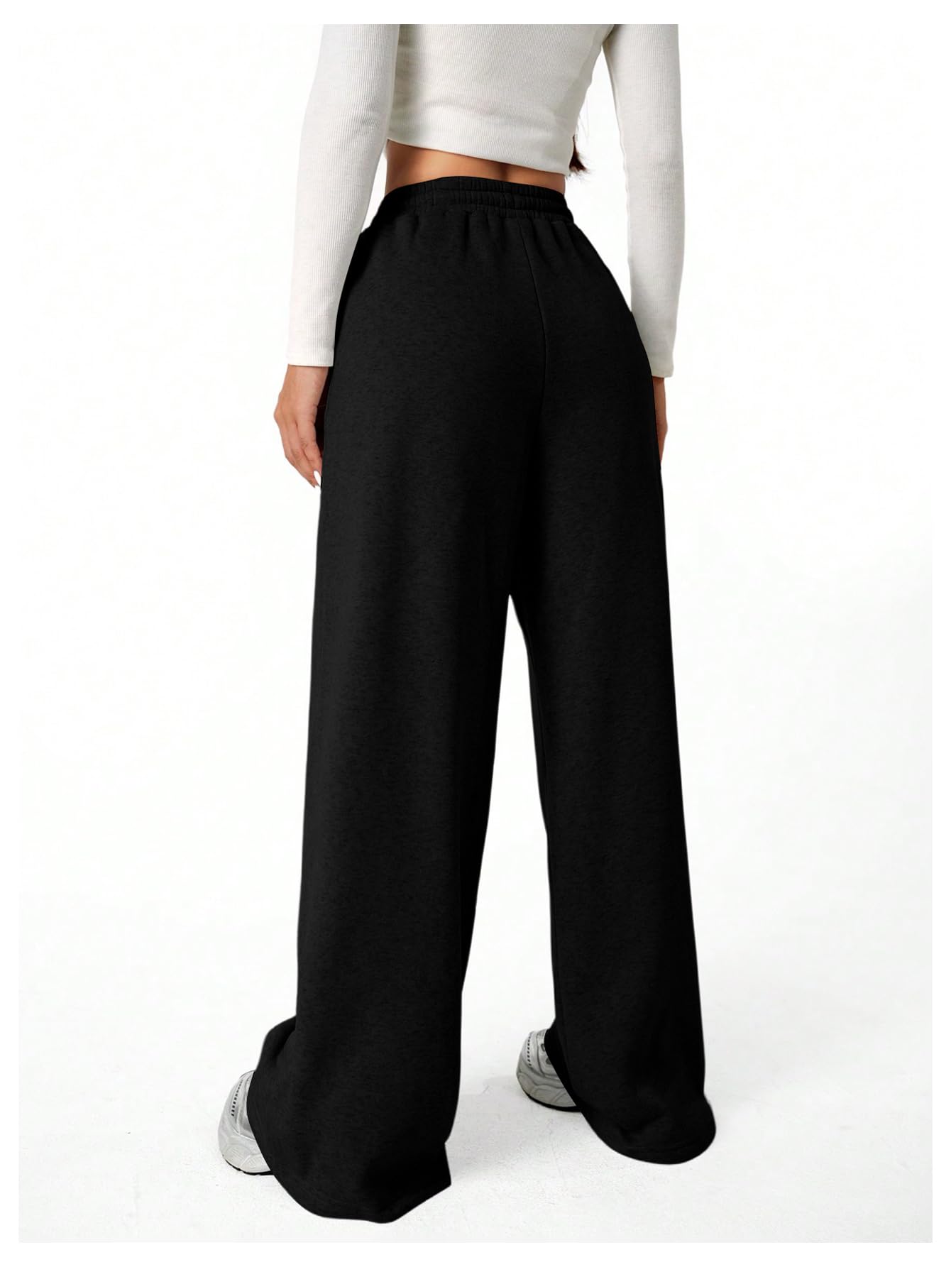 Verdusa Girl's Bowknot Baggy Sweatpants Lightweight Straight Leg Athletic Pants with Pockets Solid Black 12 Years